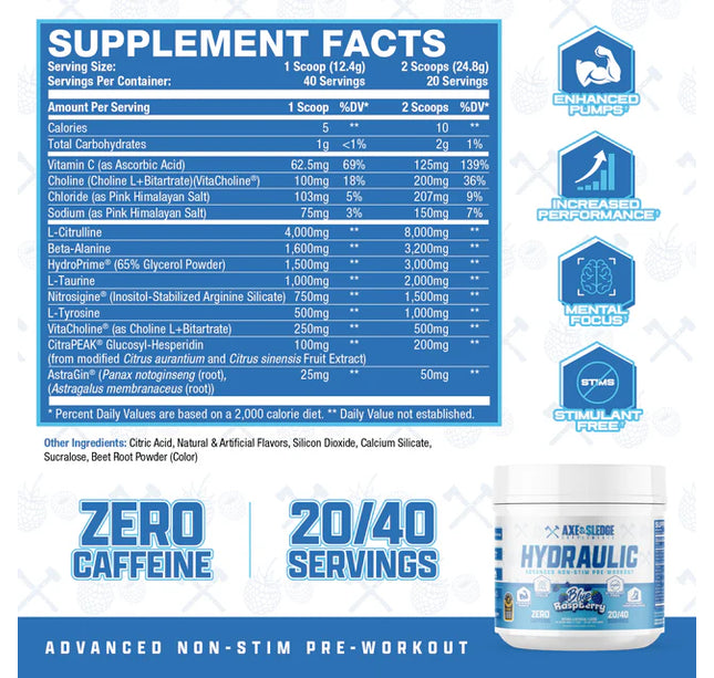AXE & SLEDGE - Hydraulic V2 - Pre-Workout - Stim-Free - USA